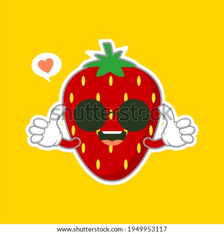 cute and kawaii strawberry fruit character. can be used in restaurant menu, cooking books and organic farm label. Healthy food. Tasty vegan . Organic product. Culinary ingredient.
