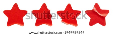 Red star shape paper sticker label set isolated on white background