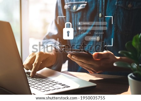 Concept of cyber security, information security and encryption, secure access to user's personal information, secure Internet access, cybersecurity. Royalty-Free Stock Photo #1950035755