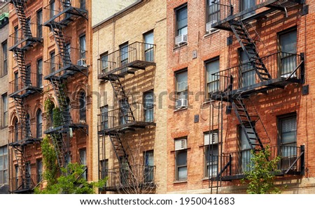 Picture of old buildings with fire escapes, New York City, USA.