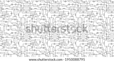 seamless electronic scheme with lamps, resistors and induction coils Royalty-Free Stock Photo #1950088795