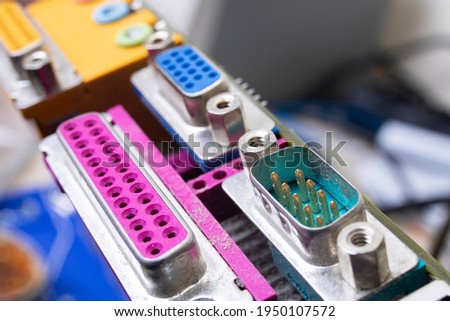 Connectors for connecting a monitor to a computer close up