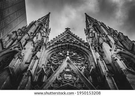 St. Patrick's Cathedral is the largest Gothic Catholic cathedral in the US and the Mother Church of the Archdiocese of New York and the seat of the Archbishop decorated in neo-gothic style. Royalty-Free Stock Photo #1950153208