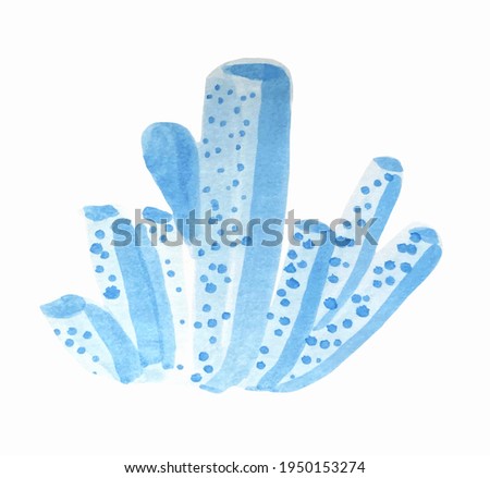 Hand Drawn Coral Tubes Illustration. Watercolor blue sea corals isolated on a white background. Clip art work for design.