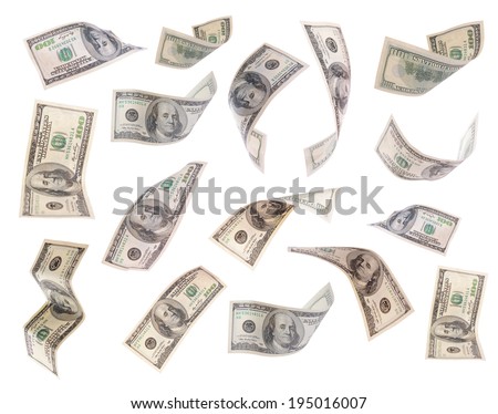 Flying dollars banknotes isolated on white
