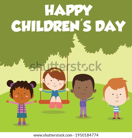 Happy Children Day Character Flat Cartoon Vector Template Design Illustration