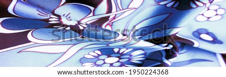 brown-blue fabric with a print of white flowers, geometric lines. Texture, background, pattern