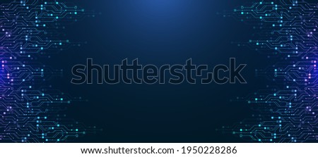 Modern technology circuit board texture background design. Quantum computer technologies concepts, large data processing. Futuristic blue circuit board background. Minimal vector motherboard. Royalty-Free Stock Photo #1950228286