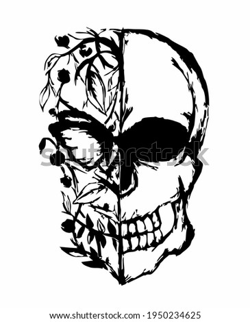 black half plant skull sketch