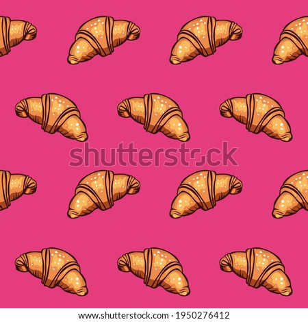Vector seamless pattern of fresh and tasty croissant on a pink background.
