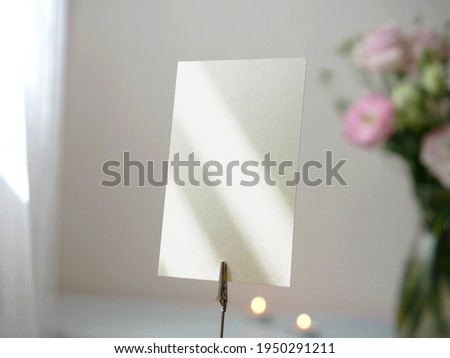 Mockup white blank space card, for greeting, table number, wedding invitation. with clipping path