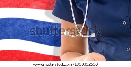 Thailand flag female doctor with stethoscope, national healthcare system