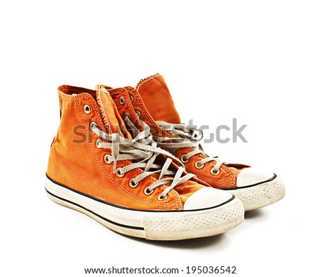 Vintage orange shoes. Isolated on white background 