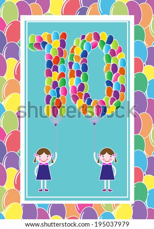 Balloons and little girl - Number 10 - part of a full set vector 