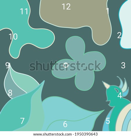 abstract image of nature, clock, numbers, dial, bird, flower, leaves in abstraction