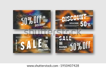 Stock vector set of discount voucher template. Printed on color hand painted psychedelic tie dye blurred background