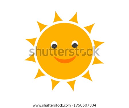 Warm summer sun looking down. Cute sun with eyes and smile. Vector illustration.