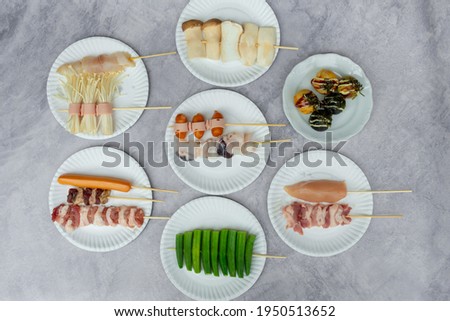 Processed meat Skewers with bamboo For use in cooking, grilling, BBQ
