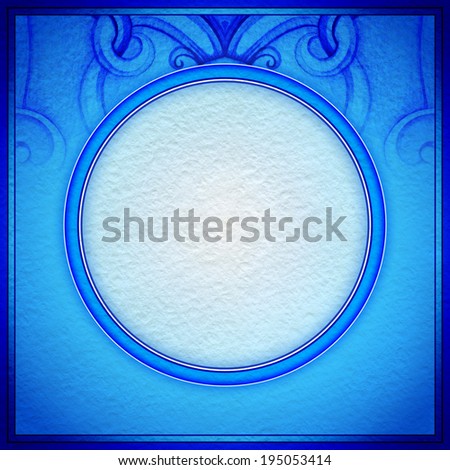 3D picture frame design. Textured paper. Hand drawn pattern. Abstract background. Blue background. White label. Floral painting. Painted backdrop. Illustration.