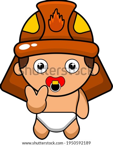 cartoon illustration of a baby firefighter mascot character