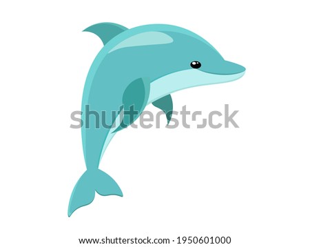 Standing Dolphin Illustration. The blue dolphin jumps. Vector illustration, isolated, on white background.