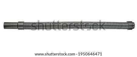 Hose of Vacuum Cleaner Isolated on White Background. Parts for House Cleaning Equipment Tool. Electric Domestic Appliances. Household and Home Appliance. Macro close-up photo.