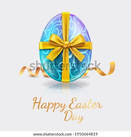 Happy easter day easter eggs blue color with glod ribbon. Vector illustrations.