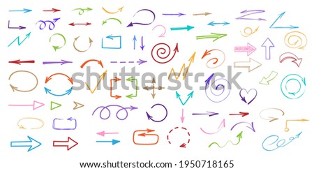 Arrows set. Multicolored arrow flat style isolated on white background.Set of symbols for design.Vector illustration.