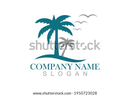 Palm tree summer logo design vector template illustration.