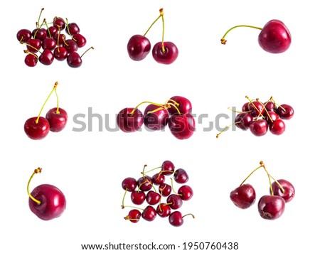 Fresh red merry berries, sweet cherry set, isolated on white