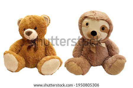 Teddy bear, stuffed animal isolated on white background.
