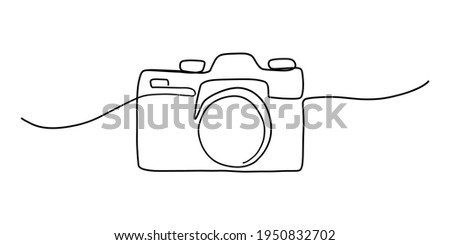 Camera single linear drawing. One line photography tool, minimal logo icon. Vector art illustration