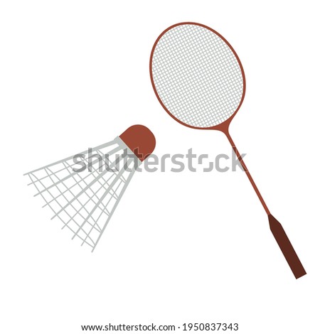 Shuttlecock and badminton racket. Isolated vector image on white background. Clipart.