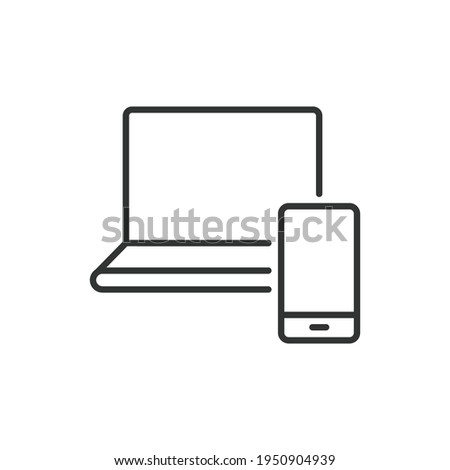 Laptop and mobile phone line icon. Simple outline style. Desktop, device, screen, display, smartphone, responsive concept. Vector illustration isolated on white background. EPS 10.