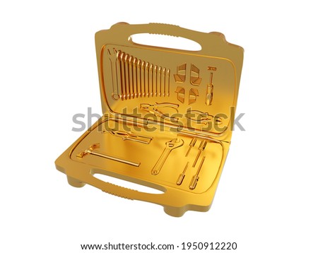 Gold instruments isolated a white background. 3d render