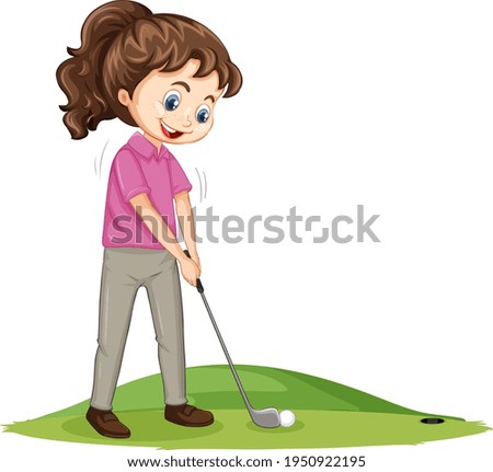 Young golf player cartoon character playing golf illustration