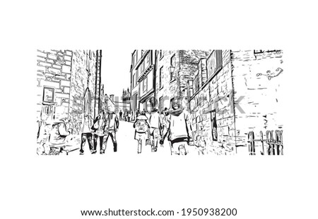 Building view with landmark of Durham is a city in North Carolina. Hand drawn sketch illustration in vector.