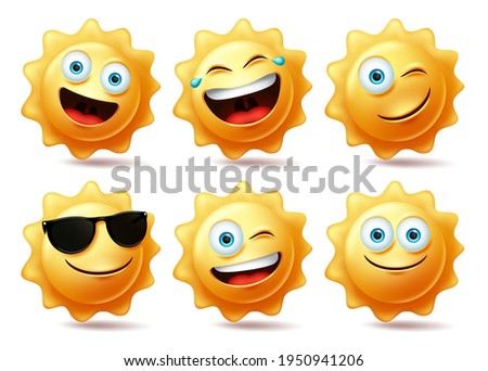 Sun characters vector set. Sun emoticon collection in different facial expression for hot tropical summer design. Vector illustration.
