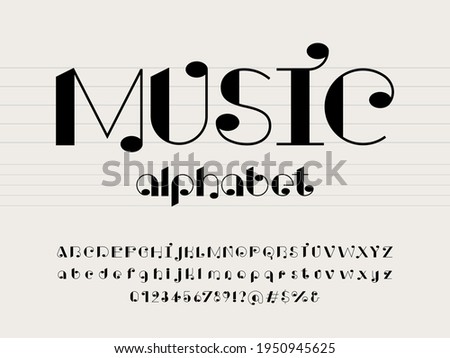 vector of music note font and alphabet design with uppercase, lowercase, numbers and symbols