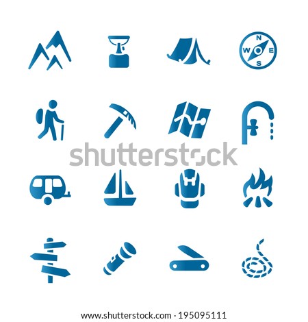 Hiking set icons Content: eps ver.10, ai cs4 vector, high-res rgb jpg. Vector files contains separate layers.