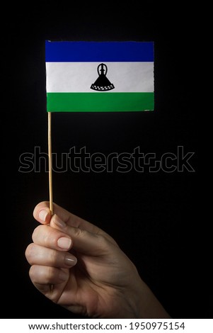 Hand with small flag of state of Lesotho
