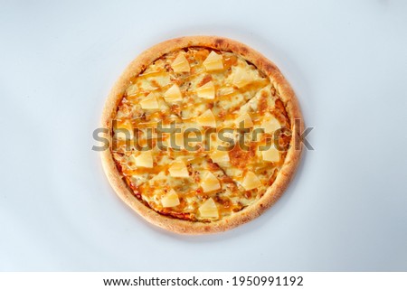 Pizza isolated on white background. Top view. Italian food concept.