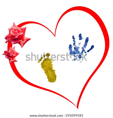 The baby's hand footprints in heart photo frame