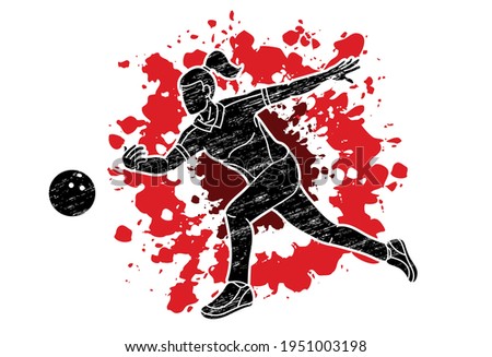 Bowling Sport Female Player Pose Cartoon Graphic Vector