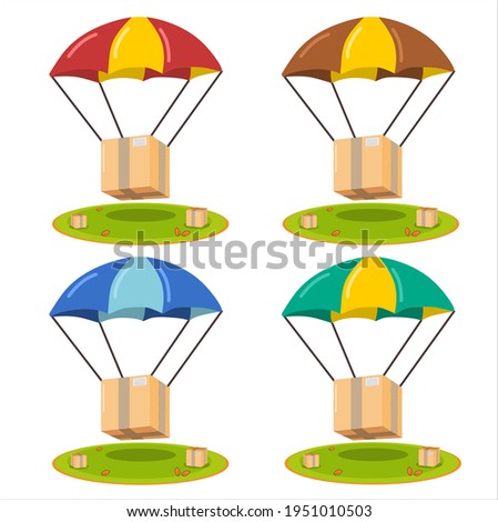 Vector illustration set of parachute flying package, drop shipping concept, delivery service concept, transportation logistics, air delivery concept
