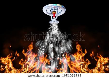 image of fire sprinkler. Fire Sprinkler spraying Royalty-Free Stock Photo #1951091365