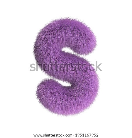 Hairy font, furry alphabet, 3d rendering, letter S