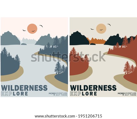 Lake view and nature modern graphic art vector design for t-shirt and others 