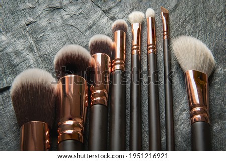 A set of professional makeup brushes. Close-up