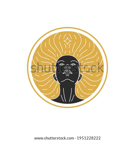 Magic elegant woman portrait with hairs silhouette vector illustration. Boho female face drawing for wall art poster print template. Mystic concept design.